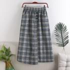 Band-waist Button Midi A-line Skirt