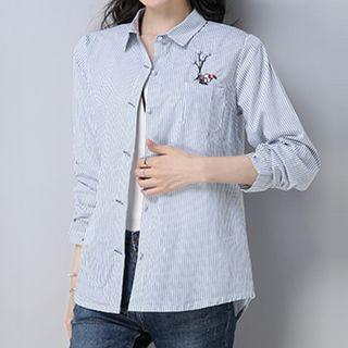 Clown Embroidered Pinstriped Shirt