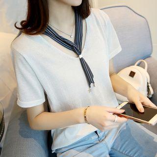 Knitted Short-sleeve T-shirt With Scarf