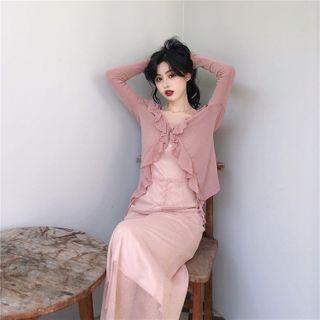 Spaghetti Strap Midi Dress / Ruffle Cardigan