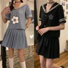 Short-sleeve Sailor Collar Top / Mini Skirt