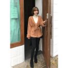 Fluffy Knit Open Cardigan With Sash