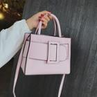 Faux Leather Belted Handbag With Shoulder Strap