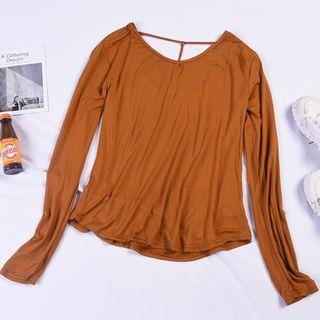 Cutout Back Long-sleeve T-shirt Brown - One Size