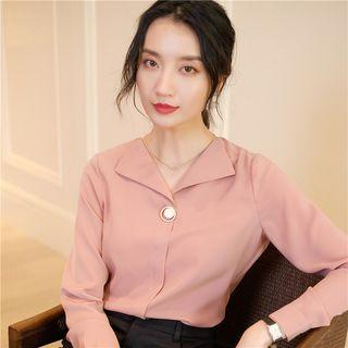 Metal Accent Long-sleeve Shirt / Cropped Dress Pants / Mini Pencil Skirt / Set