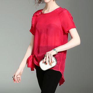 Plain Bow Accent Short Sleeve Top