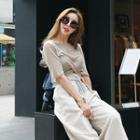 Elbow-sleeve Knotted Crop Top