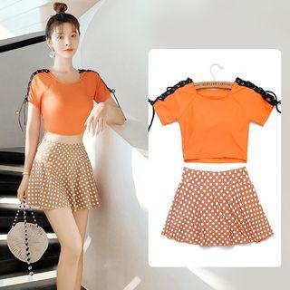Set: Short-sleeve Swim Top + Dotted Swim Skirt