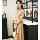 Long-sleeve Mandarin Collar Plaid Midi A-line Dress