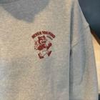 Cat Print Fleece-lined Sweatshirt Gray - One Size
