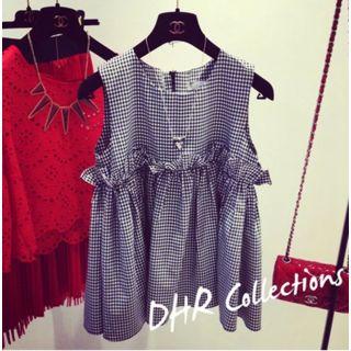 Frilled Gingham Sleeveless Top