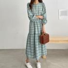 Keyhole-back Plaid Tiered Long Dress