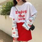 Cherry Print Sun Protection Arm Sleeves White - One Size