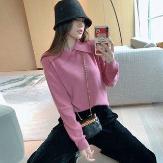 Polo Collar Plain Knit Sweater