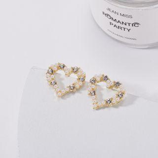 Floral Heart Stud Earring 1 Pair - Era058-22 - Gold - One Size