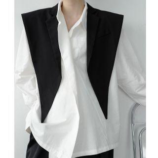 Long-sleeve Contrast Trim Shirt Black - One Size