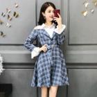 Cut Out Shoulder Plaid Shirt Dress
