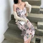 Floral Strappy Midi Sheath Dress / Light Jacket