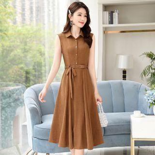 Tie-waist Sleeveless Midi Shirtdress