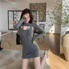 Color-block Long-sleeve Sweatshirt / Sleeveless Skinny Dress