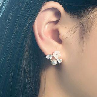 925 Sterling Silver Flower Rhinestone Earrings