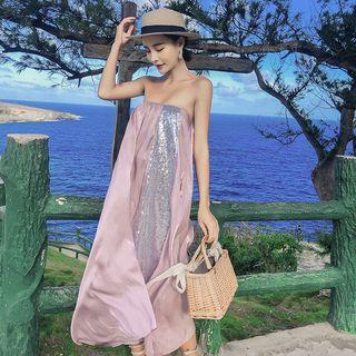 Strapless Sequined Panel Midi Dress