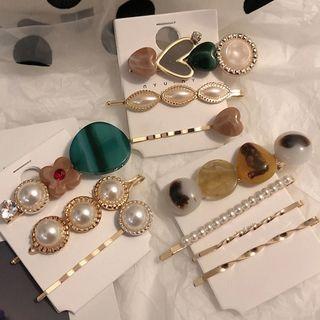 Set Of 3: Retro Acetate Faux Pearl Hair Pin (assorted Designs)