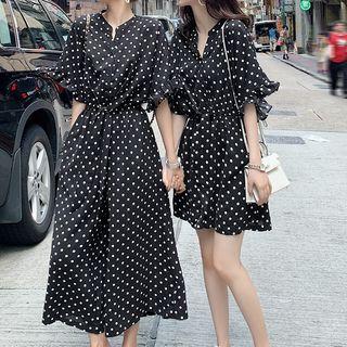 Dotted Elbow-sleeve Playsuit / Wide-leg Jumpsuit