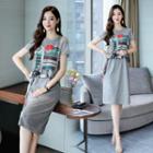Short-sleeve Animal Print Panel Midi T-shirt Dress
