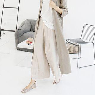 Pleated Knit Wide-leg Pants Beige - One Size