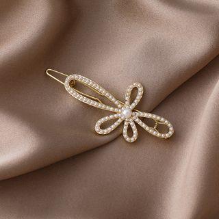 Flower Faux Pearl Hair Clip White & Gold - One Size