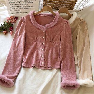 Round Neck Long-sleeve Corduroy Blouse