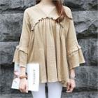 V-neck Frill-trim A-line Top