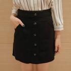 Zip-back Buttoned Cotton Mini Skirt