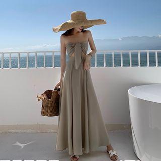 Set: Front Knot Tube Top + Midi A-line Skirt