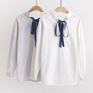 Long-sleeve Striped Ribbon-back Shirt
