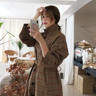 Single-breasted Plaid Trench Coat With Belt