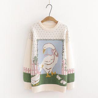 Goose Jacquard Oversize Sweater Almond - One Size