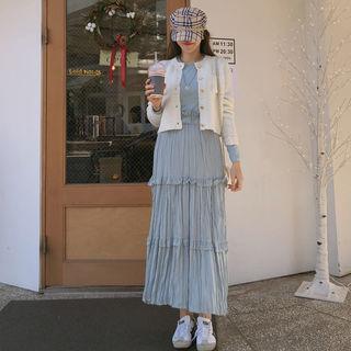 Band-waist Crinkled Maxi Tiered Skirt