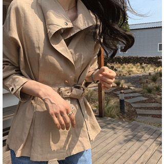 Slit-side Linen Jacket With Belt