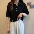 Short-sleeve Tie-strap Cropped Polo Shirt