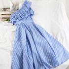 Sleeveless One-shoulder Striped Midi Dress