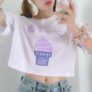 Short-sleeve Ice Cream Print Cropped T-shirt
