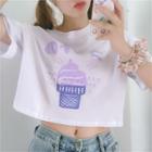 Short-sleeve Ice Cream Print Cropped T-shirt