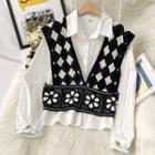 Floral Jacquard Knit Vest Black - One Size