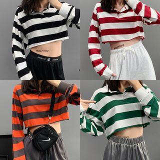 Loose-fit Striped Crop Polo Shirt
