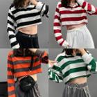 Loose-fit Striped Crop Polo Shirt