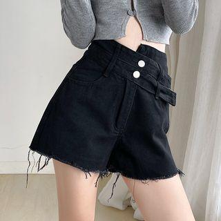 Fray Hem Asymmetrical High-waist Denim Shorts