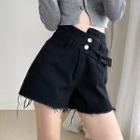 Fray Hem Asymmetrical High-waist Denim Shorts