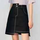 Contrast Stitching Asymmetric A-line Skirt